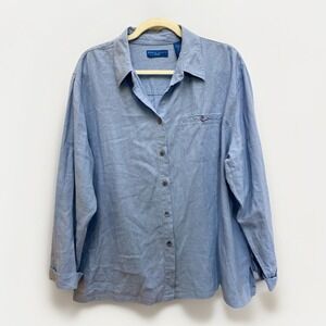 Karen Scott Sport Linen Blend Blue Shirt Women's XL L/S Lagenlook Coastal‎